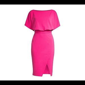 Hot pink belted midi dress